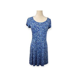 Michael Kors Womens Fit And Blue & White Abstract Print Dress Size Small